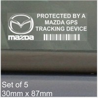 5 x MAZDA GPS Tracking Device Security WINDOW Stickers 87x30mm-MX-5,MX-3,RX-8,RX-7,Car,Van Alarm Tracker